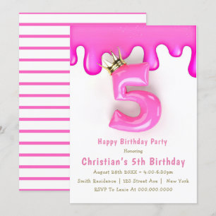 Pink Princess Slime 5th Birthday Invitations