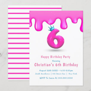 Pink Princess Slime 6th Birthday Invitations