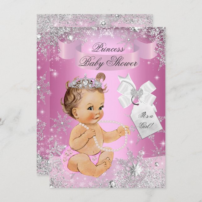 Pink Princess Snowflake Baby Shower Invite (Front/Back)