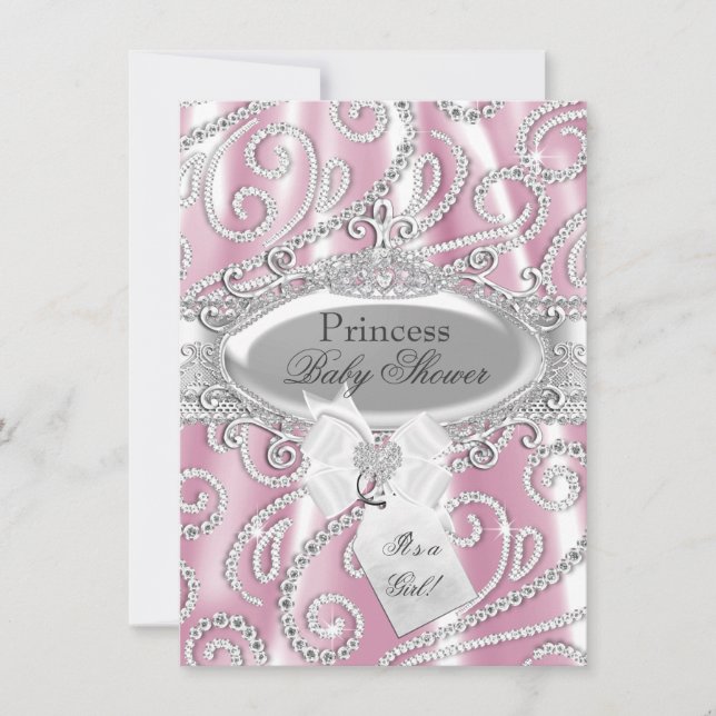 Pink Princess Sparkle Diamond Baby Shower Invite (Front)