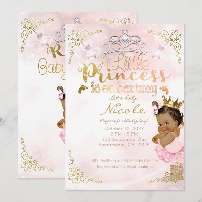 Pink Princess Sparkle Tutu & Crown Baby Shower Invitation (Front/Back)