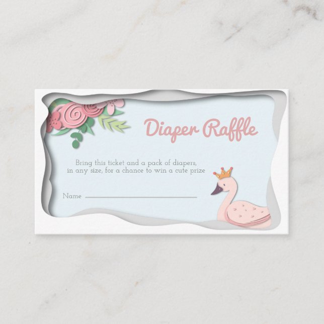 Pink Princess Swan Floral Girl Diaper Raffle Enclosure Card (Front)
