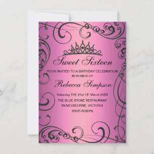 Pink Princess Sweet 16 Birthday Invitation
