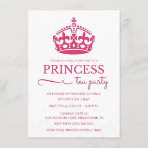 Pink Princess Tea Party Birthday Invitations