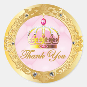 Pink Princess Thank You Stickers