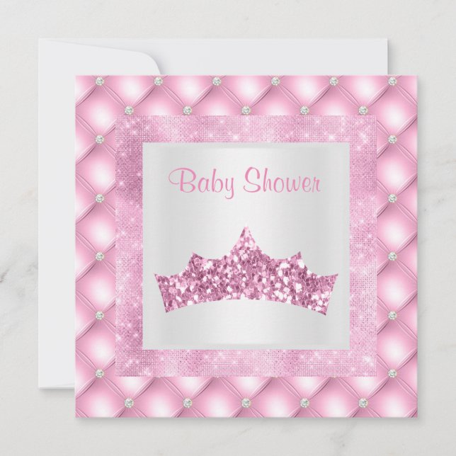 pink princess theme baby shower diamonds tiara invitation (Front)