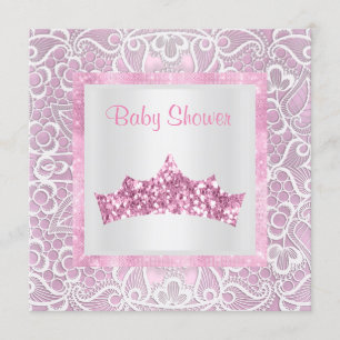 pink princess theme baby shower lace tiara invitation