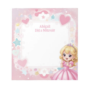 Pink Princess Theme Blonde Personalised Mitzvah Notepad