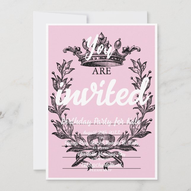 Pink Princess Themed Birthday Party Invitations (Front)