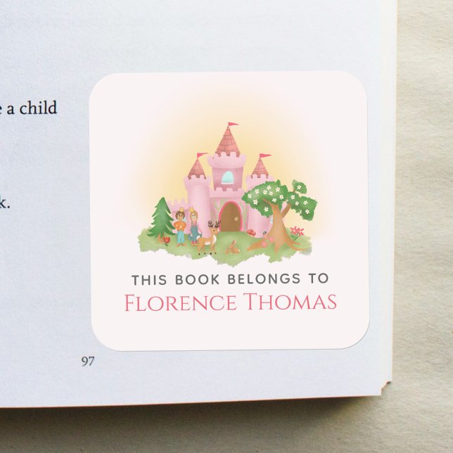 Pink Princess 'This Book Belongs' Girls Bookplate Square Sticker (Creator Uploaded)