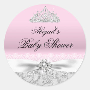 Pink Princess Tiara & Bow Baby Shower Sticker