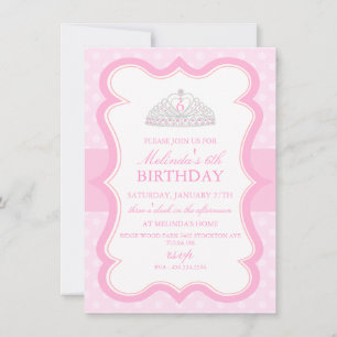 Pink Princess Tiara Girls Birthday Invitation