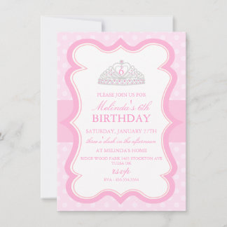 Pink Princess Tiara Girls Birthday Invitation