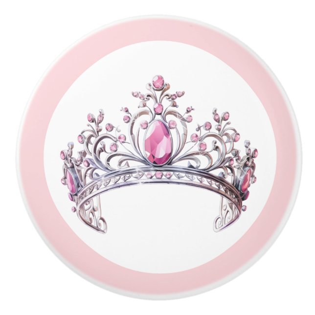 Pink Princess Tiara Girly Ceramic Knob (Front)