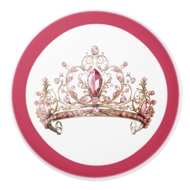 Pink Princess Tiara Girly Ceramic Knob (Front)