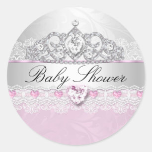 Pink Princess Tiara & Lace Baby Shower Stickers