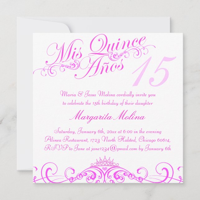 Pink Princess Tiara Quinceanera Invitation (Front)