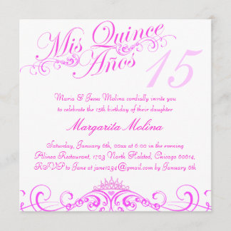 Pink Princess Tiara Quinceanera Invitation