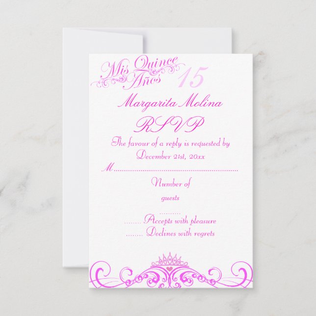 Pink Princess Tiara Quinceanera RSVP (Front)