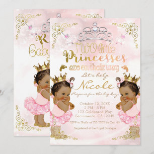 Pink Princess Tutu & Crown Twin Girls Baby Shower Invitation
