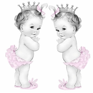 Pink Princess Twin Girl Baby Shower Standing Photo Sculpture