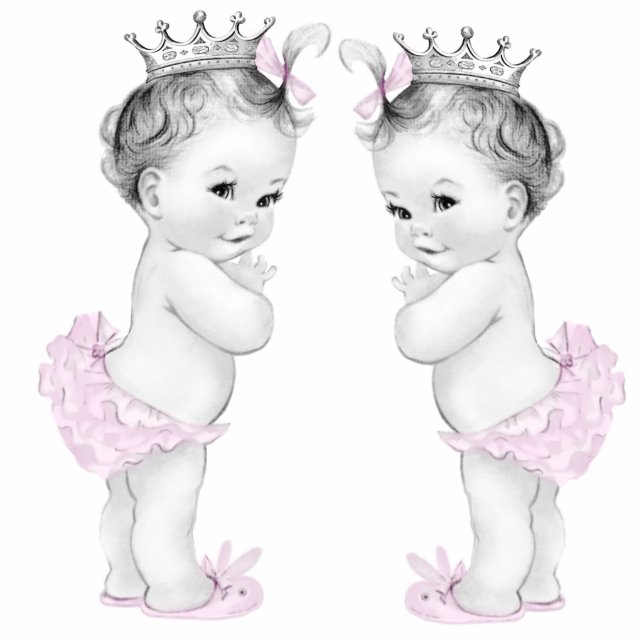 Pink Princess Twin Girl Baby Shower Standing Photo Sculpture (Front)
