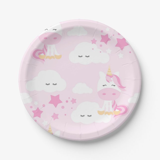 Pink Princess & Unicorn Party Plates (Front)