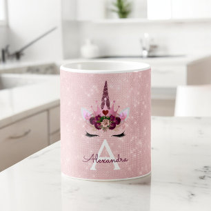 Pink Princess Unicorn Rose Gold Blush Pink Glitter Coffee Mug