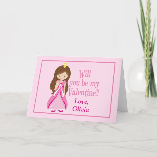 Pink Princess Valentine's Day Customisable Holiday Card (Front)