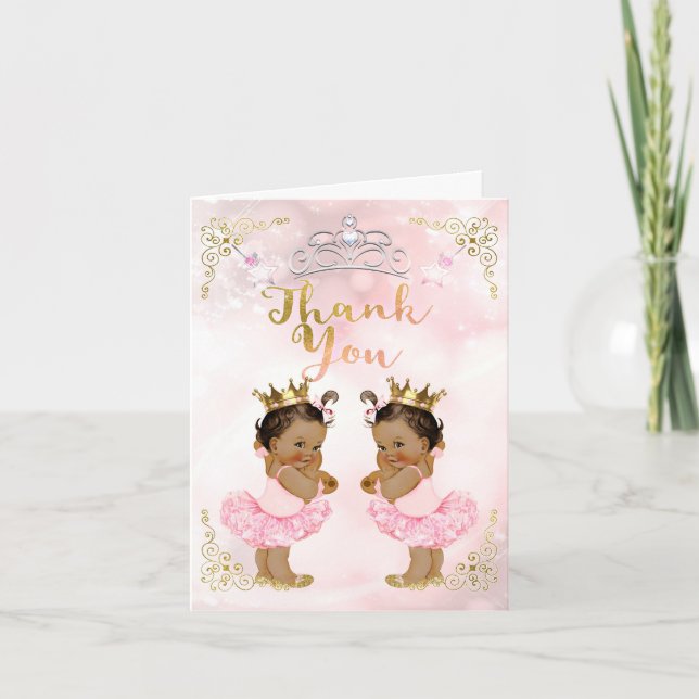 Pink Princess Vintage Baby Girl Twins Thank You (Front)