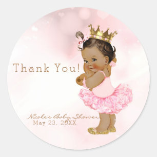 Pink Princess Vintage Tan Baby Girl Shower Favour Classic Round Sticker