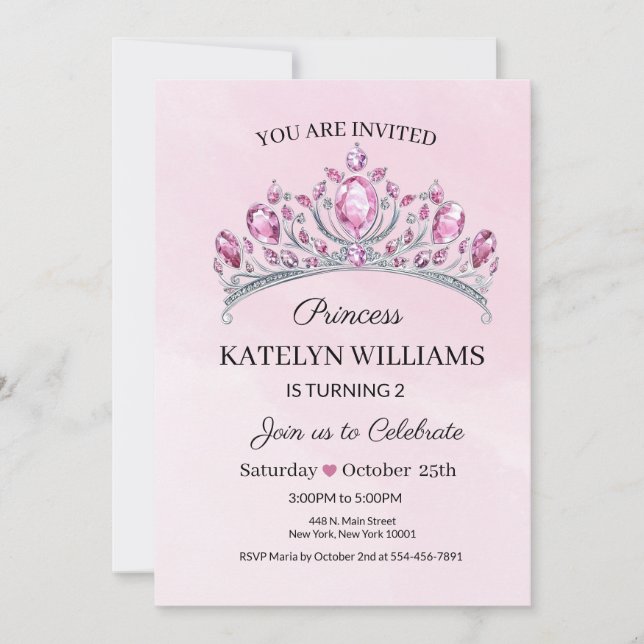 Pink Princess Watercolor Birthday  Invitation (Front)