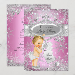 Pink Princess Winter Wonderland Baby Shower Blonde Invitation