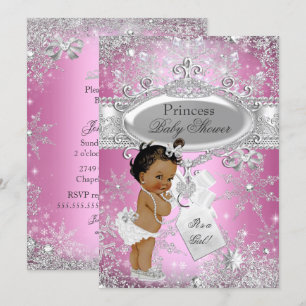 Pink Princess Winter Wonderland Baby Shower Ethnic Invitation