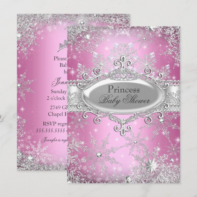 Pink Princess Winter Wonderland Baby Shower Invite (Front/Back)