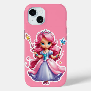 Pink Princess With Magical Wand And Tiara iPhone 15 Case