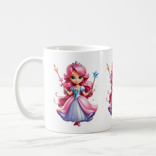 Pink Princess With Magical Wand And Tiara Coffee Mug (Left)