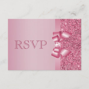 Pink Printed Sequins Bow & Diamond RSVP