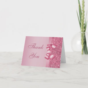 Pink Printed Sequins Bow & Diamond Thank You