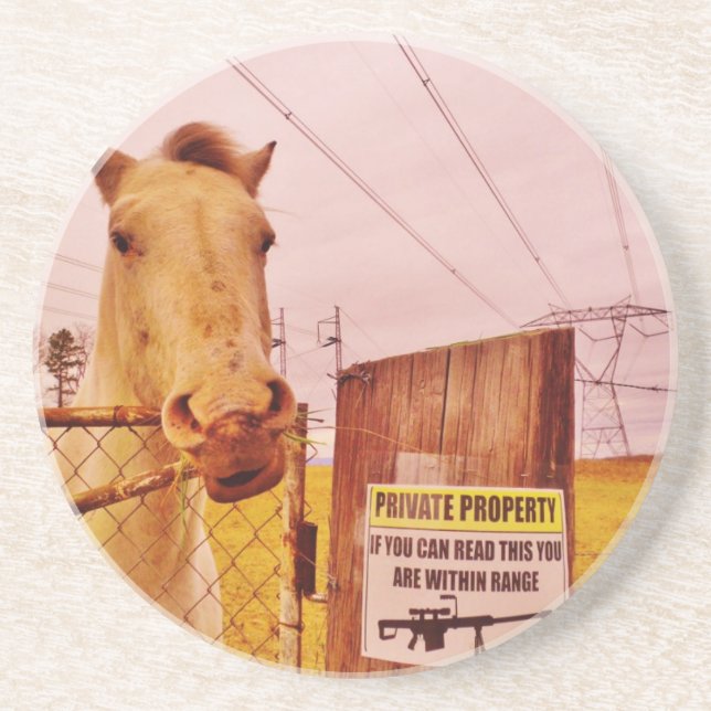 Pink Private Property Horse Coaster (Front)