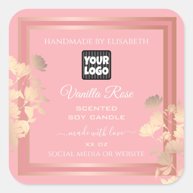 Pink Product Packaging Labels Rose Gold Frame Logo (Front)