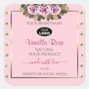 Pink Product Packaging Labels Roses Diamonds Logo