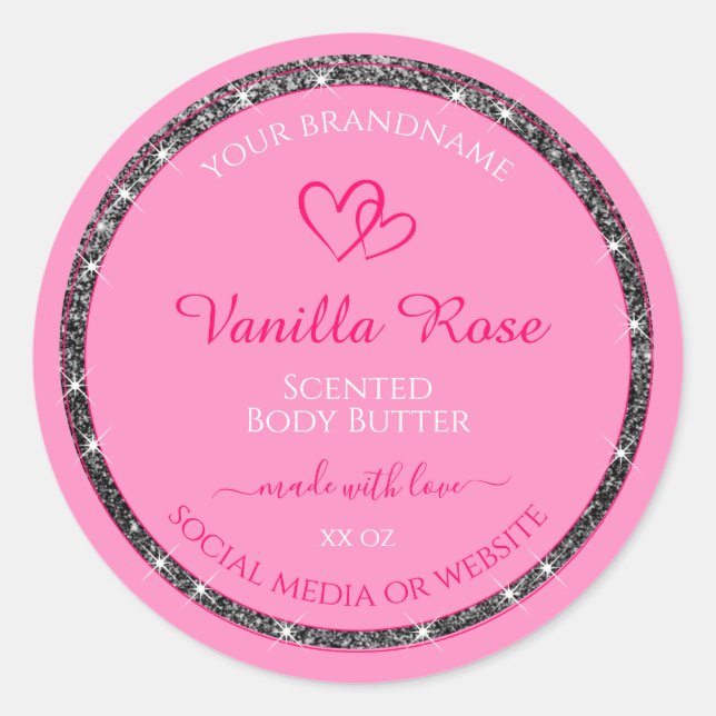 Pink Product Packaging Labels with Glitter Border (Front)