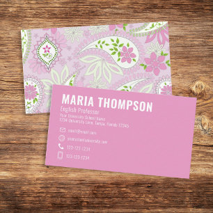 Pink Professional Paisley Pattern Custom Business Card