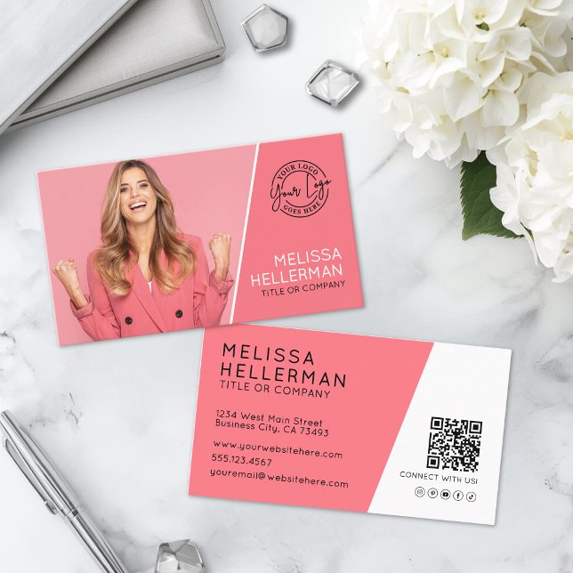 Pink Professional Photo QR Code Your Logo Business Card (Pink Professional Photo QR Code Your Logo Business Card)