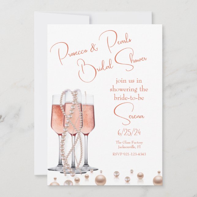 Pink Prosecco and Pearls Bridal Shower Invitation (Front)