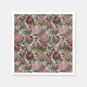 Pink Protea Embroidered-Look Botanical Pattern Napkin