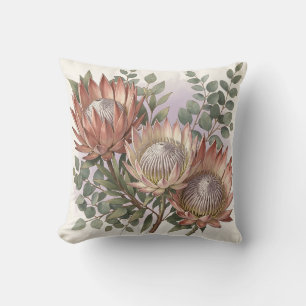 Pink Protea Eucalyptus Botanical Arrangement Cushion