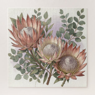 Pink Protea Eucalyptus Botanical Arrangement Jigsaw Puzzle