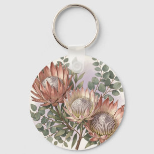 Pink Protea Eucalyptus Botanical Arrangement Key Ring